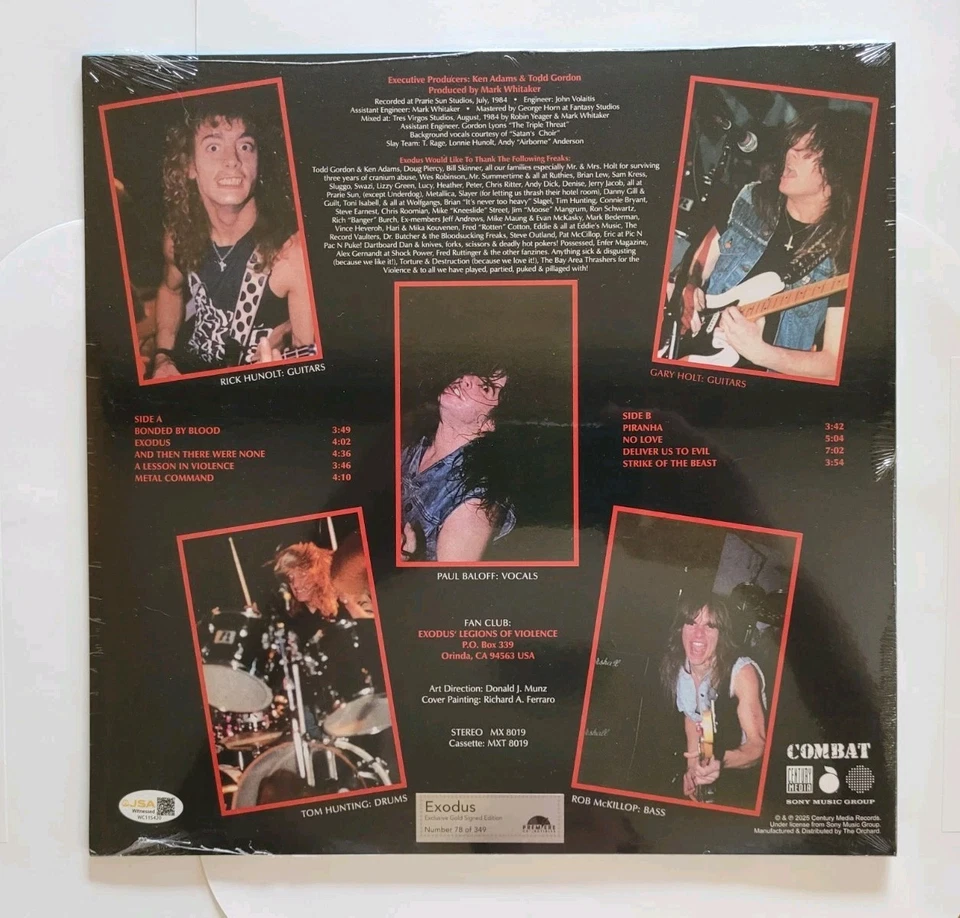 Exodus Bonded by Blood SIGNED GOLD Vinyl LIMITED EDITION #78/349 SEALED w/COA - Image 2 of 3