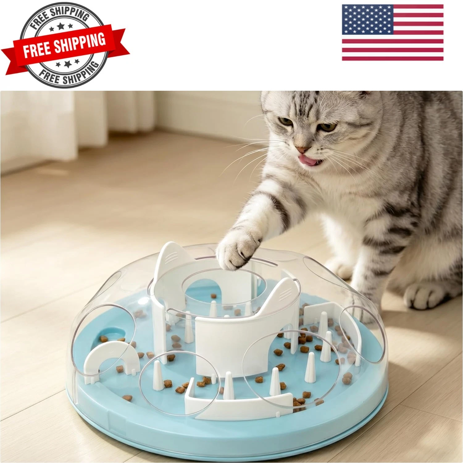 Cat Puzzle Feeder Interactive Enrichment Toys for Indoor Cats Slow Feeder Foo...