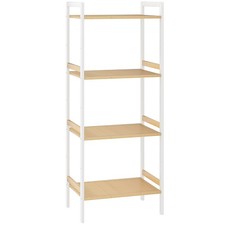 Image of HOMCOM 4-Tier Bamboo Bathroom Shelf Adjustable Rack Natural White, Refurbished