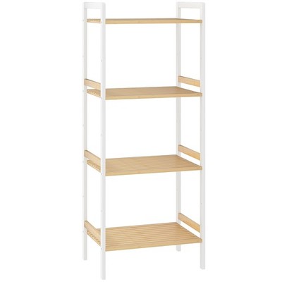 HOMCOM 4-stufiges Badezimmerregal aus Bambus mit verstellbarem Regal, natur, weiß