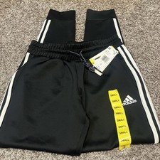 ADIDAS Aeroready Size Small Black /White 3 Stripe Cuffed Women's Track Pants NWT