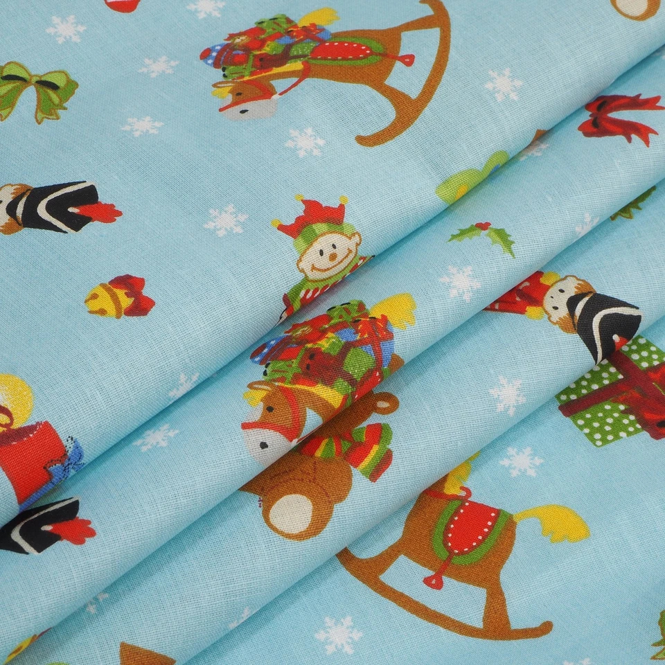 Weihnachts-Stoff Meterware Christmas Hellblau Deko Kissen Bettwäsche - 1 Meter - Bild 3 von 4