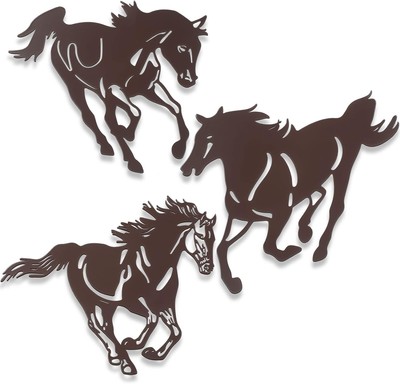 3 Pcs Metal Horse Wall Art Decor Rustic Western Running Decoration... 