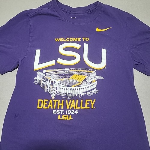 Nike Shirt Uomo Small Viola LSU Death Valley College Manica Corta Logo T-Shirt - Foto 2 di 9