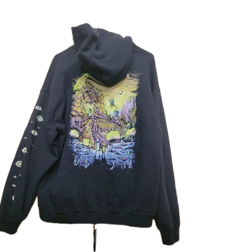 Rick and Morty Hoodie Mens Large Double Side Graphic Adult Swim Fleece Black - Picture 4 of 11