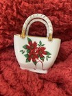 Small Porcelain Nantucket Christmas Basket with Hollies & Poinsettias