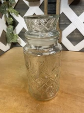 1983 Mr. Peanut Clear Glass Canister Planters Jar with Lid - Logo Bottom 8”