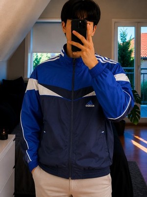 784 Vintage Adidas Trainingsjacke Herren Gr XXL Blau Schwarz 90s Full Zip Retro