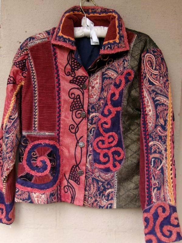 Sandy Starkman Patchwork Artsy Jacket w/Velvet /Satin /Tapestry Details  Medium