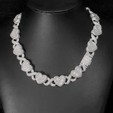 15mm White Gold Plated Cuban Choker Iced out Bling Zircon Heart Link Chain Neckl