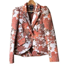 SMYTHE taped pouf sleeve one button blazer in Orange White rust floral Sz 4