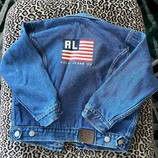 Vintage Polo Ralph Lauren USA Flag Trucker Denim Jeans Jacket Boys Size 6/6X
