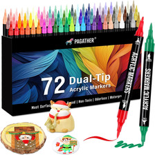 72 Colors Acrylic Paint Markers, Dual Tip with Fine Tip and Brush Tip Pens for S