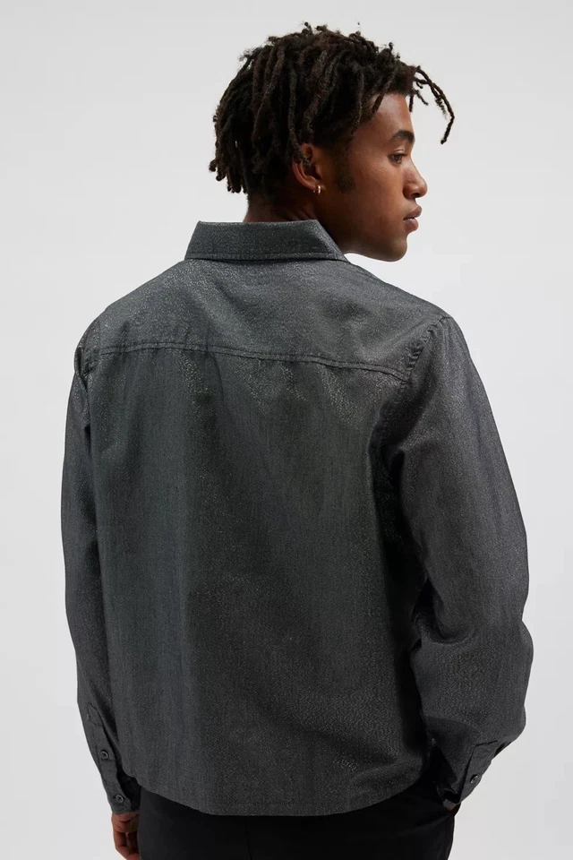 UO Shiny Solid Long Sleeve Button-Down Dress Shirt BRAND NEW Men’s Large - Image 4 of 4