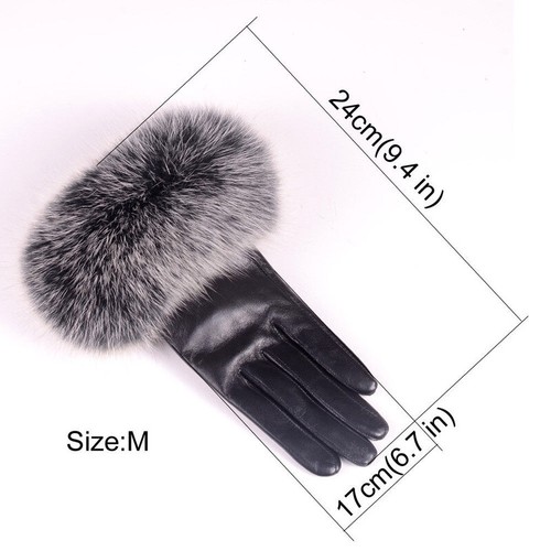 New Womens Real Fox Fur with Leather Winter Warm Touch Screen Lambskin Gloves - Picture 10 of 13