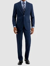 $395 Nautica Men's Blue Modern-Fit Plaid Stretch 2-Piece Jacket Pants Suit 46R