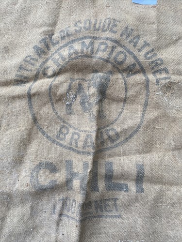 N.5 Sac toile de jute ancien nitrate de soude champion brand chili - Picture 2 of 3