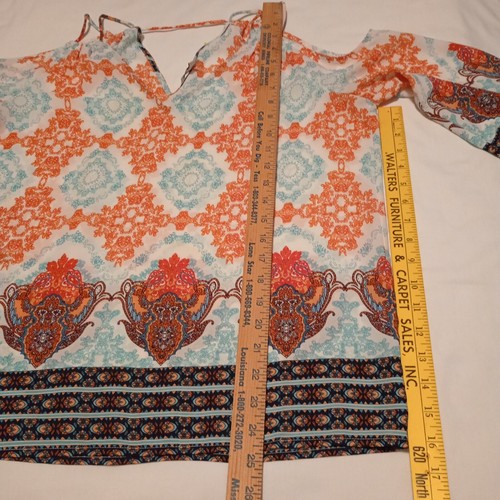 Skies Are Blue Women's Boho Tunic Sz M Multicolored Cold Shoulder Semi Sheer LNC - Picture 5 of 10