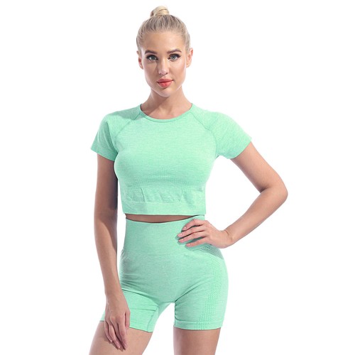 Mujeres Sin costuras Yoga Top Leggings Pantalones Deportes Gimnasio Fitness Entrenamiento Sudor Traje Set - Imagen 15 de 54