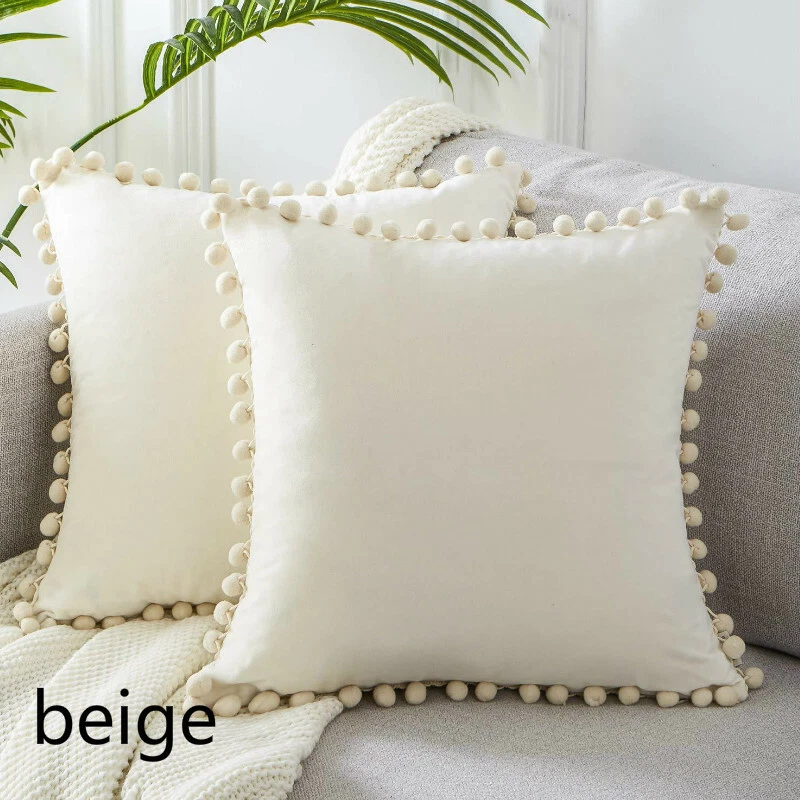 2x Throw Sofa Pillow Case Cover Pom Pom Cushion Velvet Velour Home Bed Decor New - Image 4 of 4