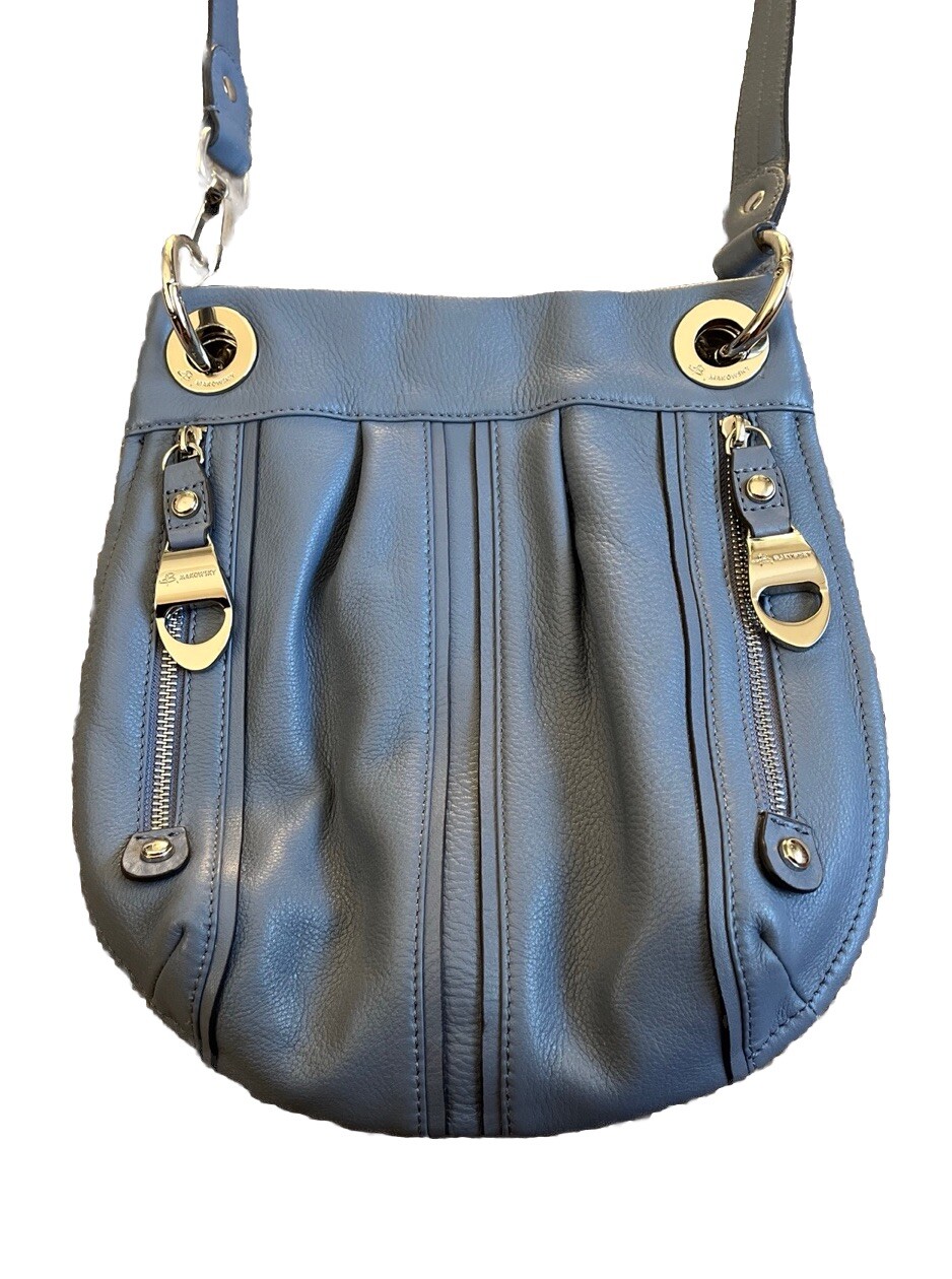 B MAKOWSKY BLUE LEATHER SHOULDER CROSSBODY PURSE BAG *EUC*