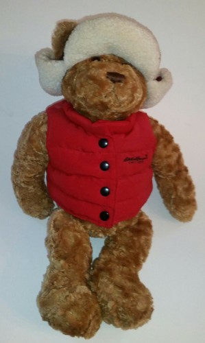 Eddie Bauer stuffed bear with vest and 