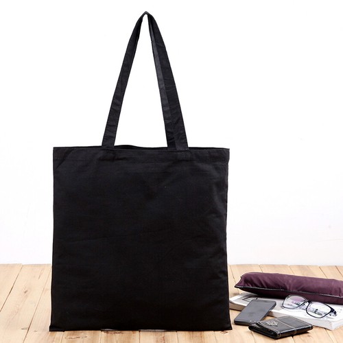 Black 100% Cotton Reusable Eco Shopping Library Travel Carry/Shoulder/Tote Bag - Picture 7 of 9