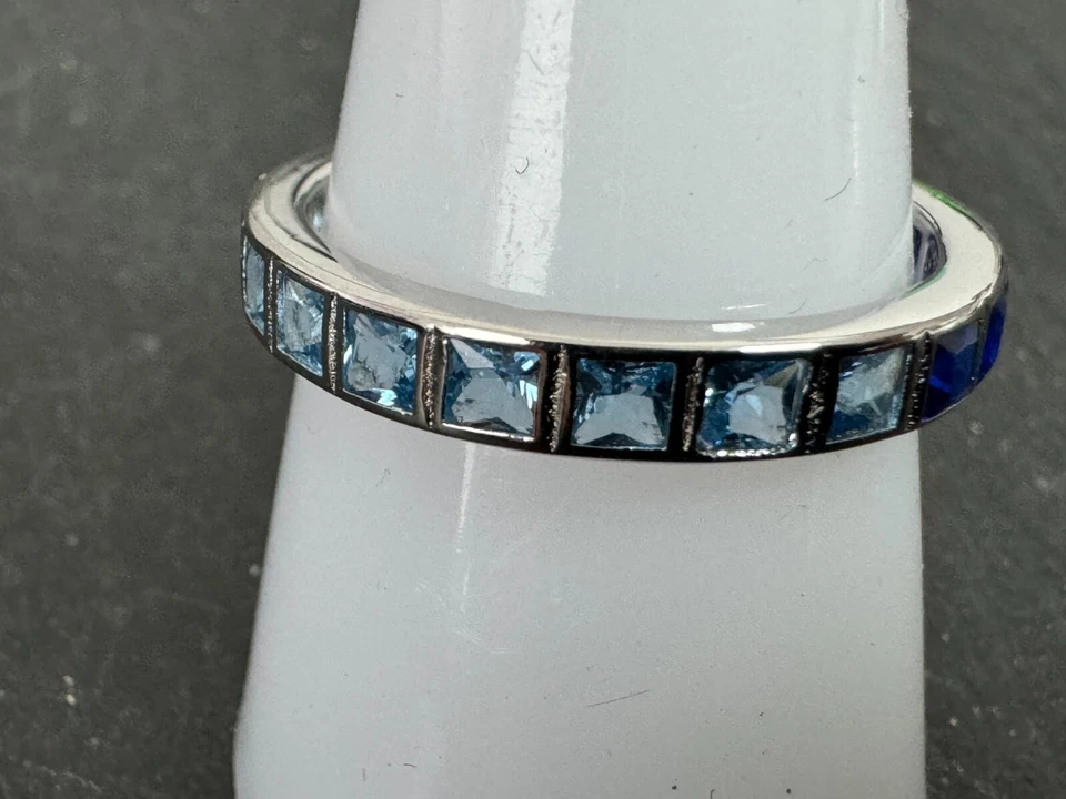 925 Silber Cocktail Ring Zirkonia Ring Gr 19 (60) sehr modern hell+dunkel blau - Bild 3 von 4