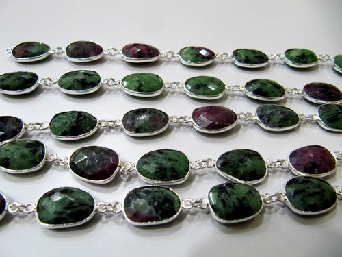 Natural Ruby Zoisite Faceted Uneven 10 to 15mm Gemstone Bezel Connector Chain - Picture 4 of 16