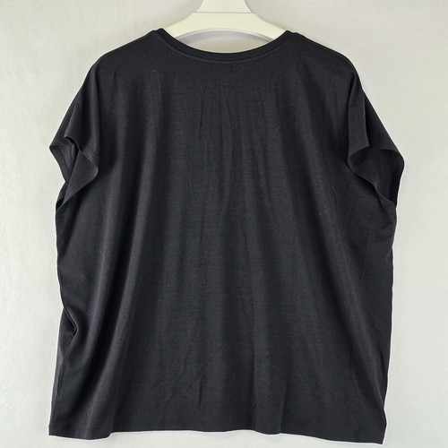 $98 Eileen Fisher Boxy Square Tencel Top 1X Crew Neck Black Stretch Casual NEW - Picture 3 of 14