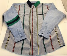 Vintage Panhandle Slim Western men's Shirt size 17 1/2" XL USA made blue green 