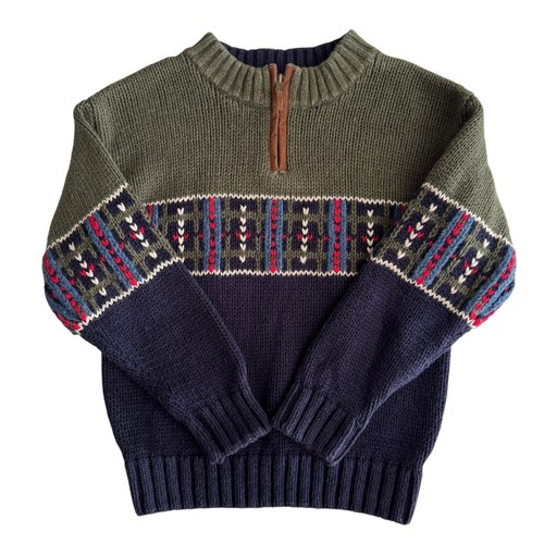 Kitestrings Sweater Kids Size 5 Fair Isle Quarter Zip Holiday Fisherman Preppy