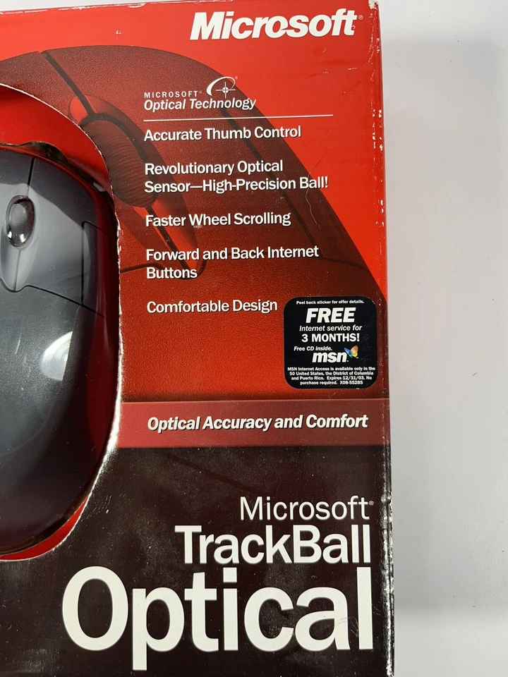 Vintage Microsoft TrackBall Optical Mouse Comfort PC Mac X08-70346 D67-00001 New - Image 2 of 4