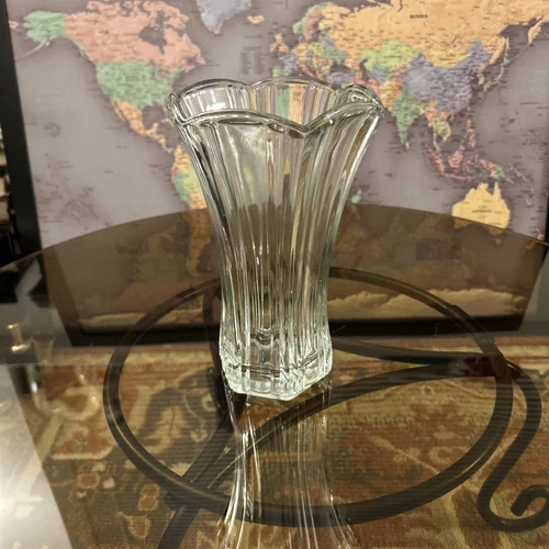 Vintage Clear Cut Crystal Glass Large Flower Vase Anchor Hocking Florence Marked