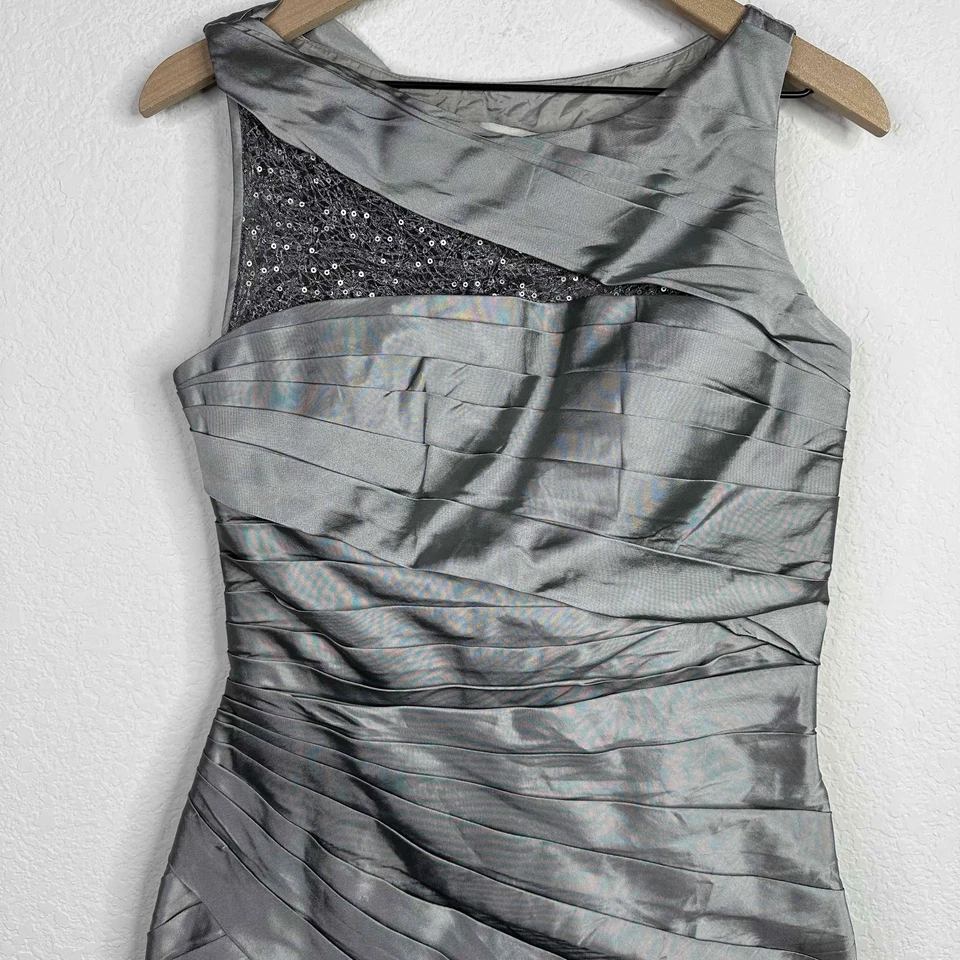 ML Monique Lhuillier Dress Women’s Size 8 Silver Grey Ruched Wedding Cocktail - Image 3 of 4