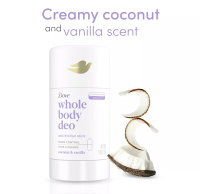 Dove Whole Body Women's Deodorant Stick Coconut + Vanilla Aluminum Free, 2.6 oz