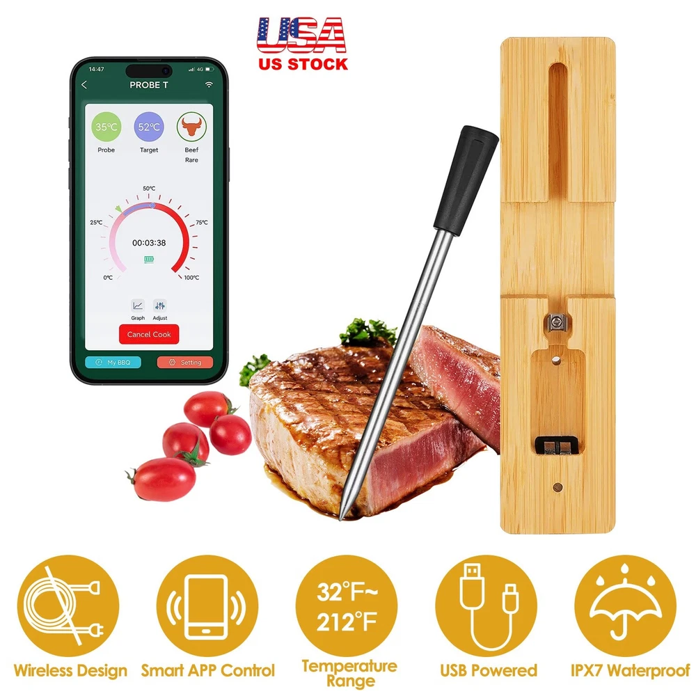 Meat Thermometer -Range Wireless Food Thermometer, Temp Monitor w/ Dual Probes