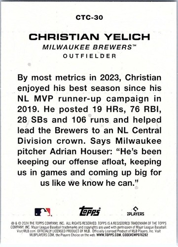 2024 Topps City to City Christian Yelich Milwaukee Brewers - Picture 2 of 2