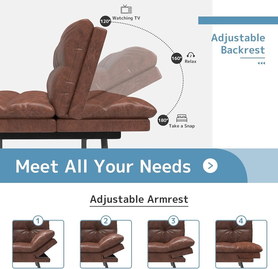 Futon Sofa Bed, Memory Foam Foldable Couch Convertible Loveseat Sleeper