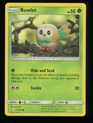 Rowlet C 2019 Pokemon Sun and Moon Cosmic Eclipse #17 EX or Better