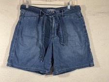 WHBM White House Black Market Belted Shorts Womens 8 Blue Chambray Coastal