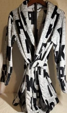 Victoria's Secret PINK Logo Robe Cozy Short Short Plush Wrap Bath Gray XS