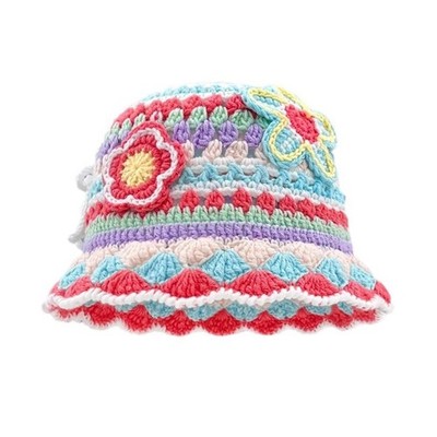 Handmade Colorful Hat Stylish Floral Crocheted Hat Handwoven Flower
