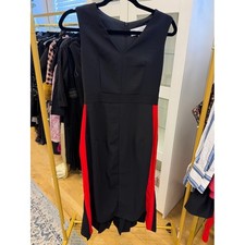 Oscar de la Renta Black Midi Dress with Red Panels  Pleated Back Sz S Classic