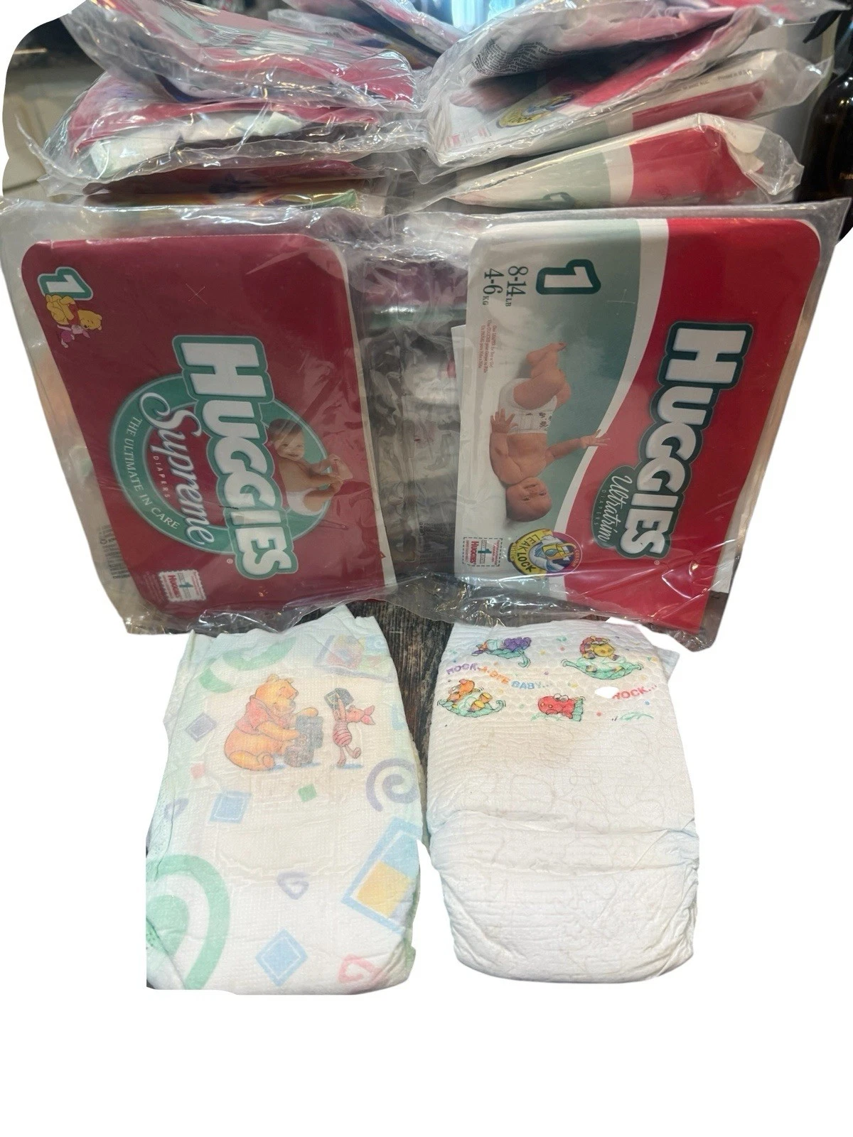 Vintage 2002 Huggies Ultratrim Size 1 64 Diapers Winnie Pooh + Rock-a-Bye Baby