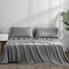 ACCURATEX Cooling Sheets Split King Grey - Bamboo Viscose Luxury, Deep Pocket