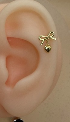 Schleife/Anhänger Herz 925 Sterling Silber Labret flacher Rücken Ohrstecker 22g 0,7mm