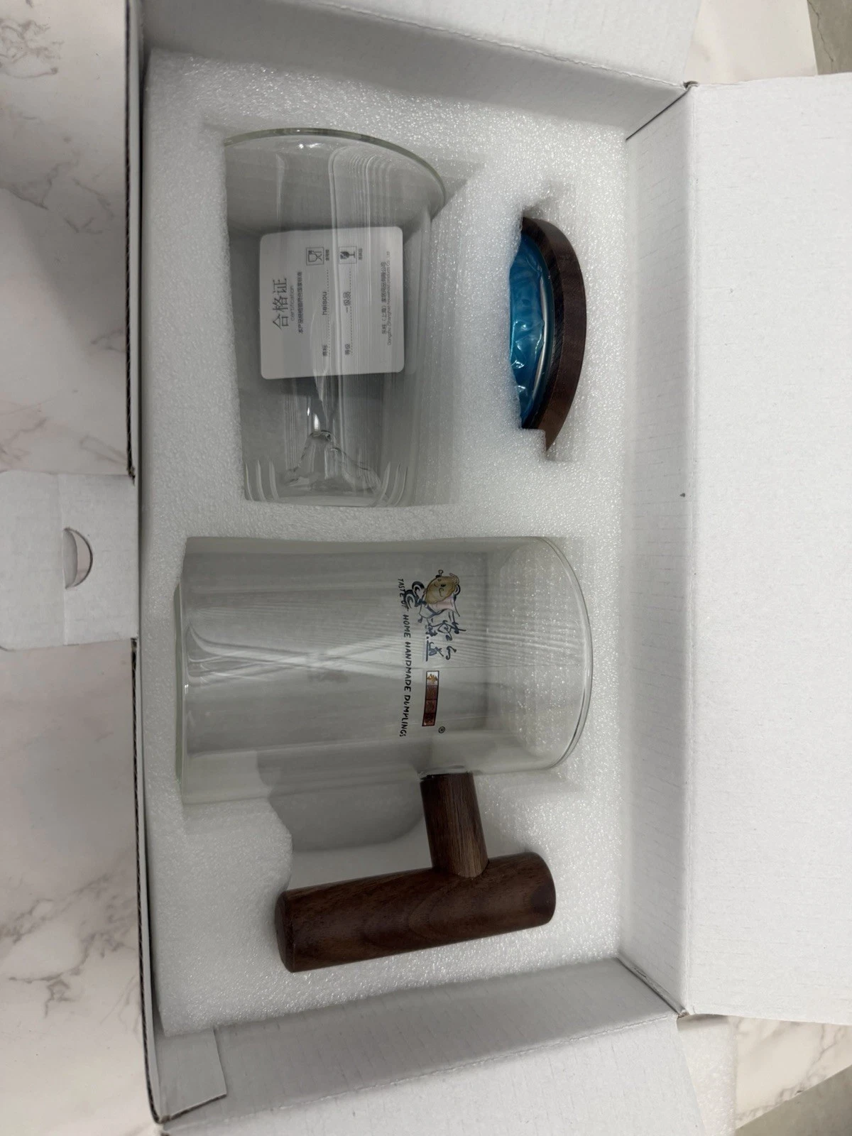 Chinese Tea Grinding Set Glass Tea Pestle Mortar with Wooden Handle