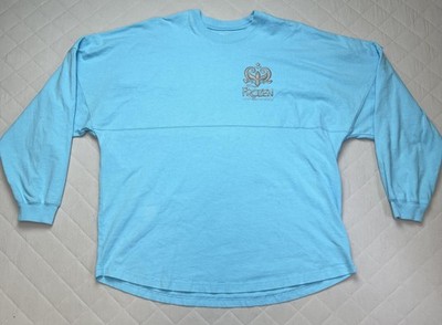 Disney Frozen Spirit Jersey Shirt Womens Large Blue Let It Go Glitter Broadway