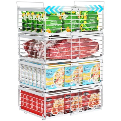 4 Pack Freezer Organizer Bins, Adjustable Wire Baskets for 10 to 20 Cu.Ft Che...